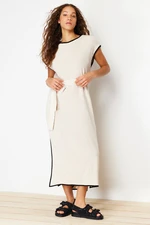 Trendyol Beige Maxi Knitwear Belted Color Block Dress