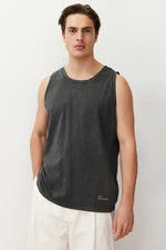 Trendyol Anthracite Oversize/Wide Cut Vintage Labeled 100% Cotton Sleeveless T-shirt/Athlete