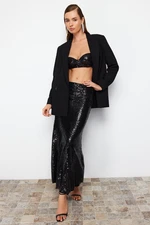 Trendyol Black Woven Sequin Long Skirt