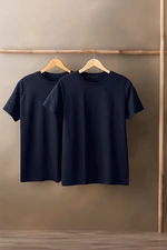 Trendyol Navy Blue Slim/Slim Cut Basic 100% Cotton 2-Pack Crew Neck Short Sleeve T-Shirt