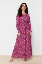 Trendyol Pink Floral Waist Form Viscose Woven Dress