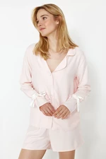 Trendyol Light Pink Viscose Woven Pajamas Set with Lacing and Piping Detail