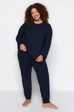 Trendyol Curve Navy Blue Textured Knitted Pajamas Set