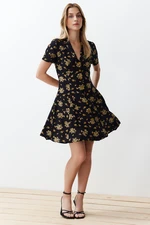 Trendyol Black Floral Patterned Mini Woven Shirt Dress