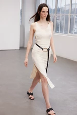 Trendyol Ecru Fitted Maxi Backless Knitwear Look 100% Cotton Beach Dress