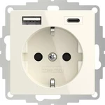 Zásuvka s ochranným kontaktem 2USB 2U-449535 s nabíjením přes USB, dětská ochrana, VDE, IP20, krémově bílá