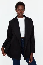 Trendyol Black Oversized Belted Shawl Collar Stamped Coat