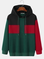 Mens Youthful Color Patchwork Long Sleeve Hooded Sweatshirts