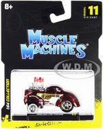 1941 Willys Coupe Gasser "Competition Cams" Red Metallic and White 1/64 Diecast Model Car by Muscle Machines