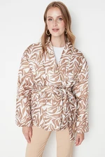 Trendyol Camel Zebra Patterned Oversized Belted Puffy Coat