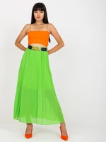 Light green pleated skirt with maxi length