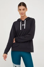 Mikina Under Armour dámska, čierna farba, s kapucňou, s potlačou