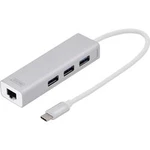 USB 3.0 hub Digitus DA-70255, 3 + 1 port, s vestavěnou síťovou přípojkou, 16 mm, stříbrná