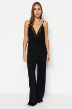 Trendyol Black Knitted Jumpsuit with Lace and Back Detail