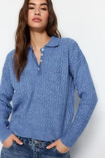 Trendyol Blue Wide Fit Miękki sweter z dzianiny strukturalnej