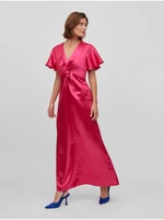 Dark pink ladies satin maxi-dresses VILA Sittas - Ladies