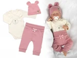 Zavinovací body dl.rukáv, tepláčky a čepička Little Bear, Baby Nellys, pudrová/smetana, vel. 62 (2-3m)