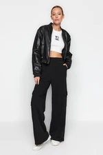 Trendyol Black Thick Wide Leg / Wide Leg Cargo Pocket Knitted Sweatpants.