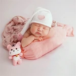 2pcs/set Newborn Baby Knitted Candy Pillow Heart Pattern Tailed Cap Baby Cotton Pillow with Hat Baby Photography Props