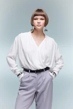 DEFACTO Regular Fit Wrap Collar Satin Long Sleeve Blouse