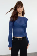 Trendyol Indigo Fitted Textured Tulle Stretchy Knitted Blouse