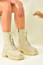 Fox Shoes Beige Women's Boots with Thick Soles