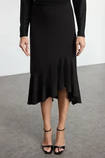 Trendyol Black Asymmetrical Stretch Midi Knitted Skirt