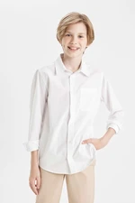 DEFACTO Boys Polo Collar Oxford Long Sleeve Basic Plain White School Shirt