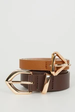 DEFACTO Women's Faux Leather 2-Piece Classic Belt