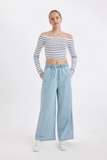 DEFACTO Culotte High Waist Long Soft Jean Washed Trousers