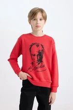 DEFACTO Boy Red Crew Neck Atatürk Printed Sweatshirt