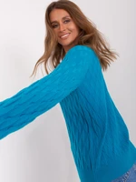 Turquoise women's classic sweater with patterns