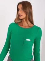 Green fitted, ribbed long-sleeved blouse