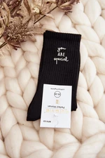 Women's plain socks with black lettering