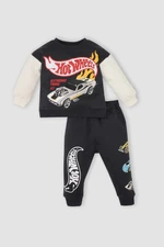 DEFACTO Baby Boy 2-Piece Set Hot Wheels Crew Neck Sweatshirt Elastic Waist Tracksuit Bottoms