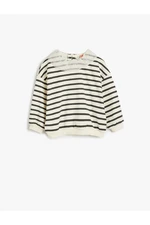 Koton Striped Sweatshirt Tulle Collar Detail Long Sleeve Raised Cotton