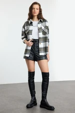 Trendyol Khaki Oversized Flannel Plaid Shirt