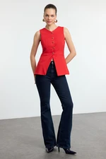 Trendyol Red Fitted Round Collar Woven Vest