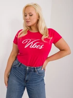 Red women's T-shirt plus size with rhinestones