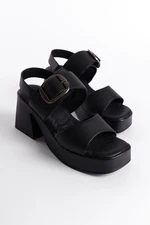 Capone Outfitters Women's Genuine Leather Double Strap Buckled Platform Sandals