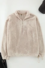 Trendyol Beige Regular/Normal Cut Stopper Thick Fleece/Plush Sweatshirt