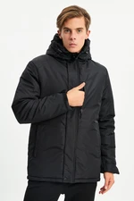 River Club Męski Czarny Kaptur Wodny i Wiatroszczelny Sportowy Płaszcz Zimowy & Coat & Parka