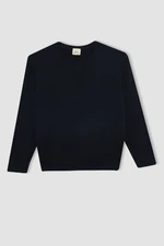 DEFACTO Boy Navy Blue V Neck Basic Plain Knitwear School Sweater