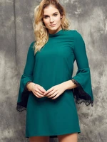 Cocomore Boutiqe dress with stand-up collar and flared sleeves green