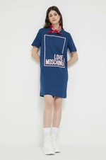 Bavlnené šaty Love Moschino tmavomodrá farba, mini, rovný strih