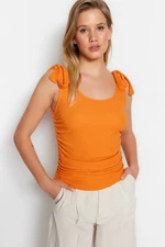 Trendyol Orange Knitted Crepe blouse with shirring and binding detail