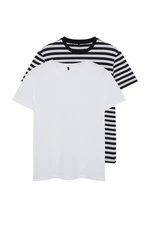 Trendyol White-Black Striped Basic Regular/Normal Cut 2-Pack Short Sleeve T-Shirt