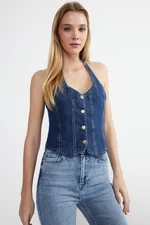 Trendyol Dark Blue Fitted Denim Vest