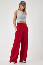 Happiness İstanbul Women's Red High Waist Scuba Palazzo Pants