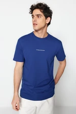 Trendyol Indigo Regular Cut 100% Cotton Minimal Text Printed T-Shirt